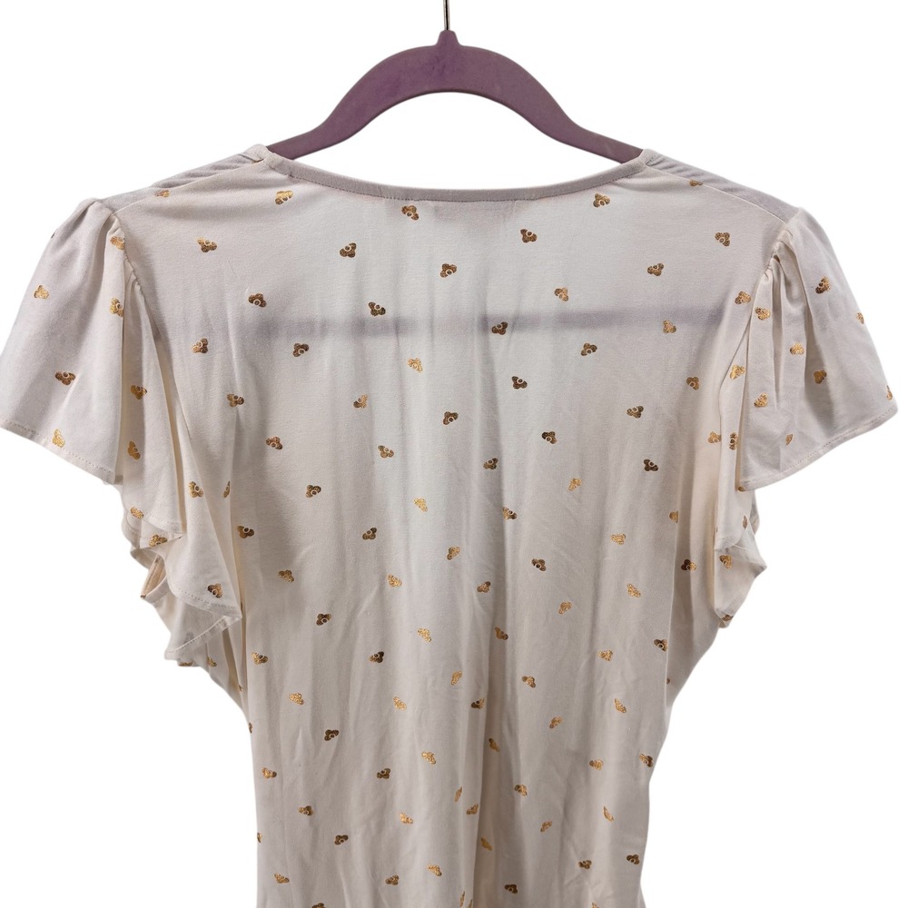 Boden Cream Gold Heart Print Flutter Sleeve Wrap Top Women's US 8 - Picture 6 of 8